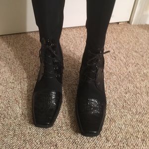 Pilar Abril Wedge Stretch Textured Croc Knee High Boots Sz 9.5/EU 41